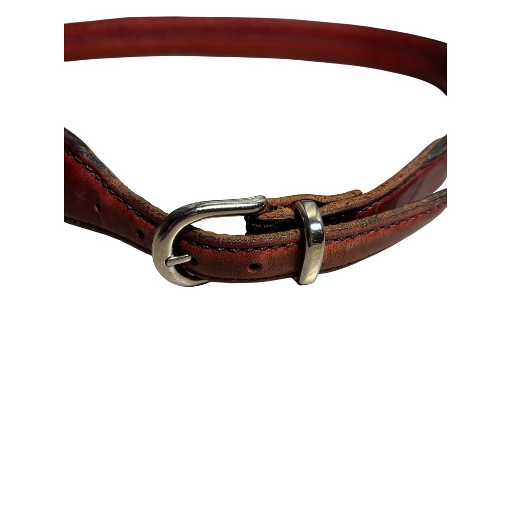 Savannah Accessories Co Brown Leather Padded Belt Made in Brazil Silver Tone